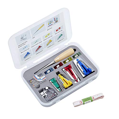 Bias Tape Makers - bias Tape Maker kit with Wooden awl,Bead Needles,Sewing Clips,Soft Ruler,Adjustable Binding Presser Foot-Simplicity bias Tape Maker Set,Love sew bias Tape Maker kit (A1)