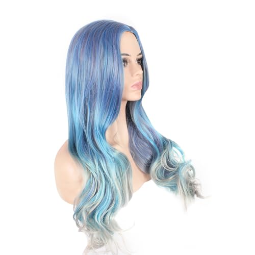 Image of KOLIGHT 27inch Women's Cosplay Wig Middle Part Big Wave Synthetic Heat-Resistant Fiber Full Head Wig for Costume Party Halloween Daily Wear (Blue-gray gradient color)