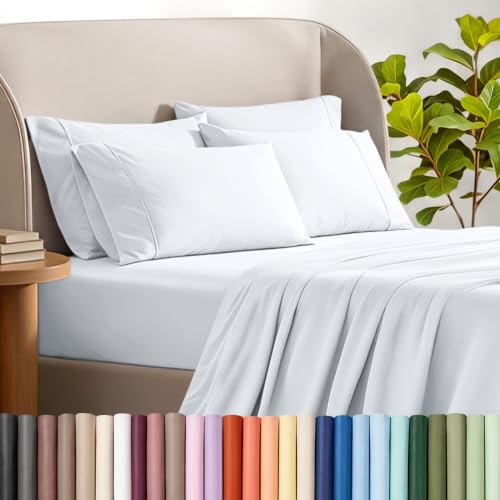 Bare Home Hotel Luxury Full XL Sheet Set Extra Soft - 6 Piece Set - Deep Pockets - Easy Fit - Cooling & Breathable - Wrinkle Fade Stain Resistant - Includes 4 Pillowcases (Full XL White)