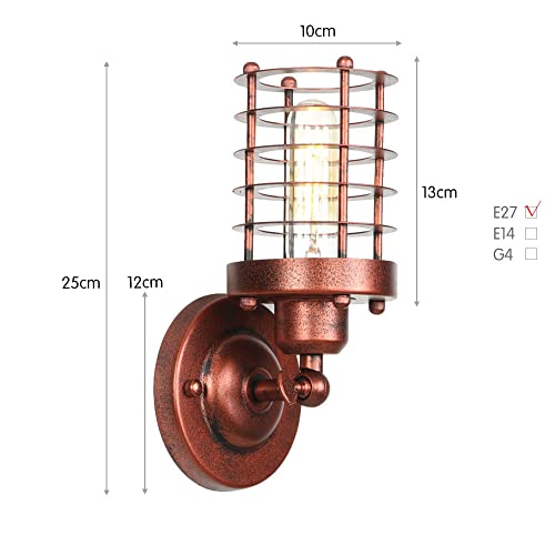 Lámparas de Pared Alambre Jaula Decorativa Pared Sconce Luz Pasillo E27 Retro 3