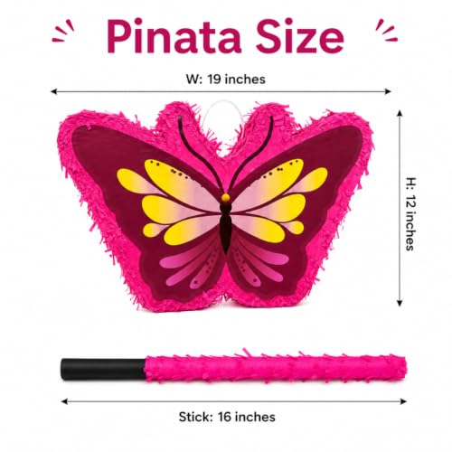 Image of Wanna Party Mini Butterfly Shaped Pinata Khoi Bag with Stick for Kids Birthday Party, Fillable for Butterfly Theme Birthday Party Decoration, Pinata for Fairy & Princess Theme Party Decoration