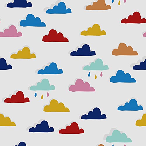 Graham & Brown Joules Whatever The Weather White/Rainbow Wallpaper | Easy Paste The Wall Application | White Kids Design | Eco Friendly
