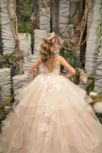 Girl's Pageant Dresses for Girls Long Tulle Flower Girl Dress for Wedding Lace Applique Kids First Communion Dress3