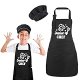 Auidy_6TXD Kids Apron and Chef Hat Set, Funny Apron (Junior CHEF) Adjustable Child Apron with 2 Pockets Waterproof Chef in Training Gifts for Boys and Girls 64 x 45 cm