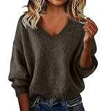 Mohair Sweaters for Women Comfortable Resort Wear 2025 V Neck Long Sleeve Cozy Tops Loose Casual Pullover Merino Wool Sweater Cashmere Sweaters for Women Bronze