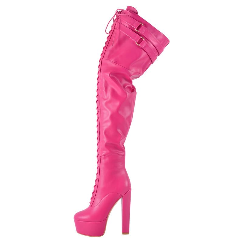 Image of Richealnana Women's Over The Knee High Platform Thigh High Boots Lace-Up Chunky Heels Fashion