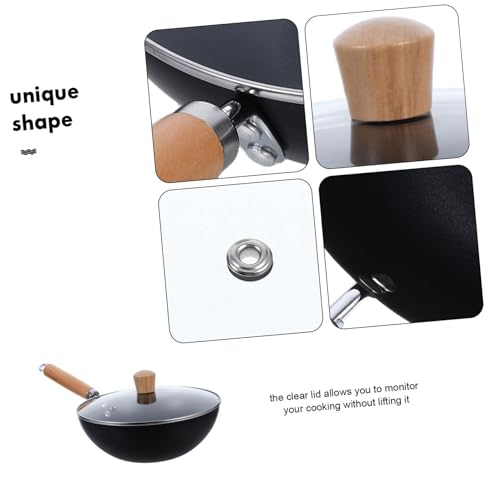 Wok profundo de hierro con tapa y mango de madera miniatura 3