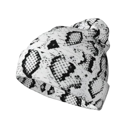 Chapeau tricoté imprimé serpent noir et blanc pour adulte