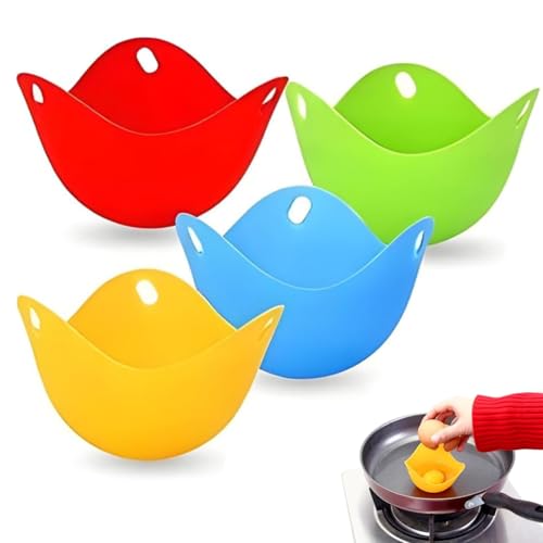ZHAOYCSH 4 Pcs Silicone Egg Poacher Cups Set | Reusable Poached Egg Makers Moulds | For Air Fryer Microwave Stovetop & Boiling Water for British-Style Poached Eggs Dishwasher Safe