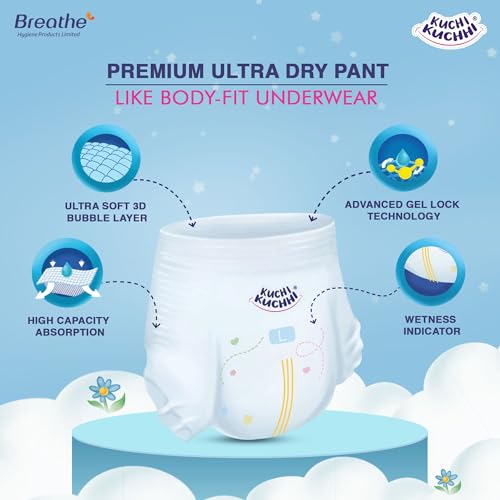 Image of Premium super soft baby diaper with a 3D bubble top and super absorbent core | Added active leak barriers and wetness indicators - M Size, 34 Count