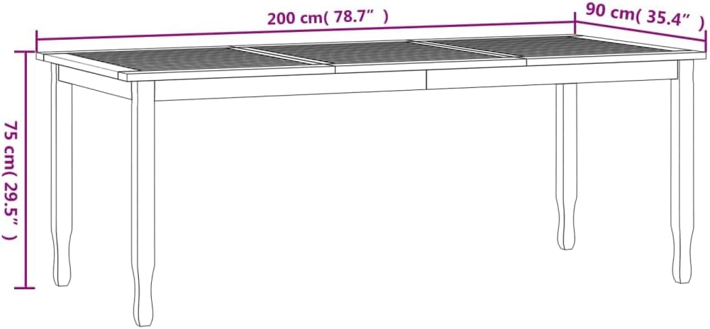 Patio Dining Table 78.7"x35.4"x29.5" Solid Wood Teak