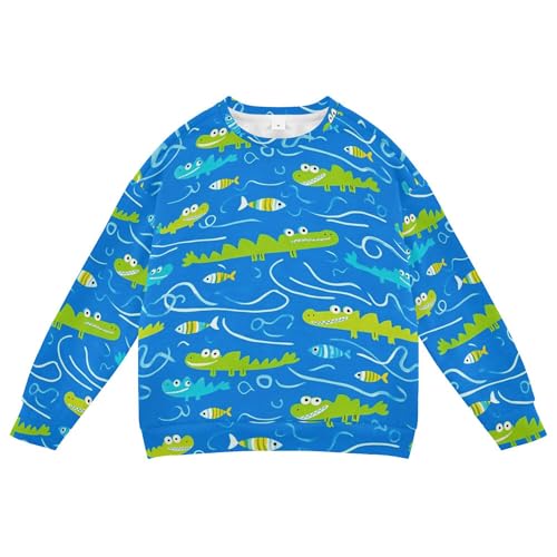 JUNZAN Animals Crocodile Blue Kids Girls Hoodie Sweatshirt Fleece Boys Sweat Shirt Athletic 4T