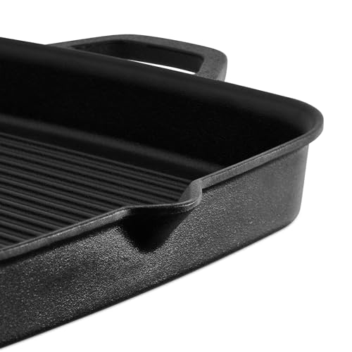 BURNHARD Padella in ghisa per griglia, 30 cm, Aroma-Booster, per tutti i piani cottura, scanalature affilate, manici robusti, beccucci versatori – BBQ Classic - immagine 5