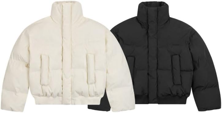 Short Stand Up Collar Jacket Thick Casual Cotton Padded for Both Men Women