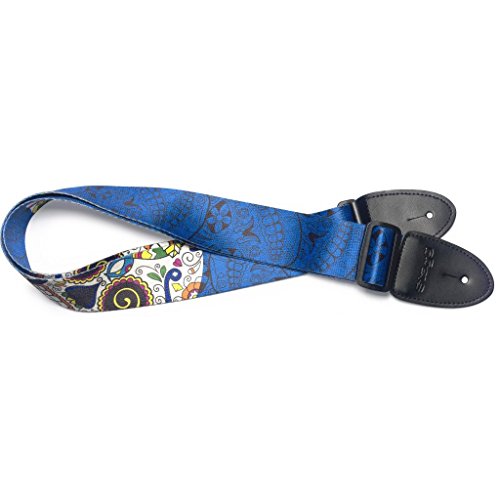 Stagg 22469 82-141 cm "Big Mexican Skull Pattern" Adjustable Terylene Guitar Strap - Blue