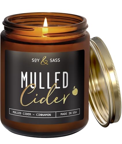 Mulled Cider Candle, Fall Candles I Apple Cider Candle w/Cinnamon & Nutmeg - Infused w/Essential Oils I Mulled Cider Fall Scented Candle (Soy) for Home I 9oz Reusable Jar I 50Hr Burn I Made in USA