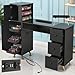 Black Nail Desk for Nail Tech, Manicure Table Nail Tech Desk w/Charging Station, 2 Wrist Rest, Pull-Out Storage Tray, Shelves, Drawers, Golden Legs, Acetone Resistant for Beauty Salon&Spa Workstation