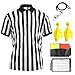 rookea 5 Pcs Halloween Referee Costume Kit, Referee Costume for Boy Kids Men, Sports Costume Shirt Uniform Umpire Whistle Yellow Penalty Flag Card for Halloween Basketball Football Soccer Accessories
