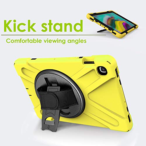 Kiq Shield Series Samsung Tab 10.1 Case Sm-T510/T515 Samsung Galaxy Tab A 10.1 Case 2019 Shockproof Rugged Cover 360 Kickstand, Hand Strap & Shoulder Strap For Galaxy Tab A 10.1 Inch - Yellow #TOP3