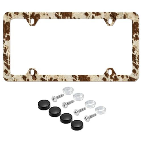 Brown Cow Print License Plate Frame Texture License Plate Holder 4 Holes