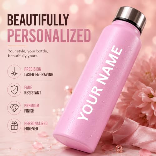 Image of Courage Personalised Stainless Steel Water Bottle 1 Litre | Custom Name Engraved Bottle | Leak-Proof, BPA-Free, Rust-Resistant | Stylish Gift for Kids, Women & Men | Office, School & Gym Use (Pink)