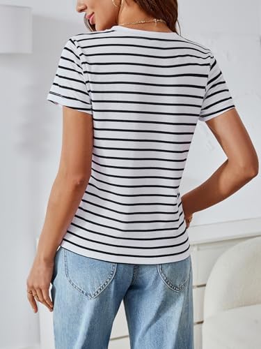 SweatyRocks Women's Heart Striped T Shirt Short Sleeve Shirt Crew Neck Casual Tee Top2