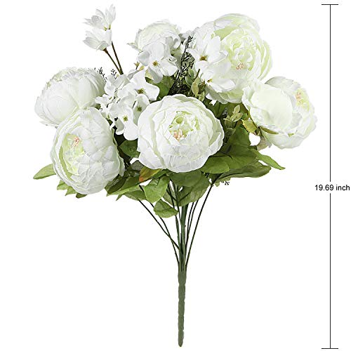 1 Pack Artificial Peony Silk Flowers Arrangement Bouquet for Wedding Centerpiece Room Party Home Decoration, Elegant Vintage, Perfect for Spring, Summer and Occasions (1, New White)