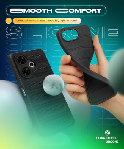 Image of WOW IMAGINE Ultimate Silicone Back Cover Case for Mi Redmi 13 5G | Poco M6 Plus 5G | Heat Dissipation Thin Soft TPU | 360 Camera Protection | Breathable Cooling Holes - Pitch Black