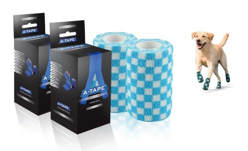Image of A-Tape Breathable Self Adhesive Cohesive Bandage Wrap - Athletic Non-Woven for Sports, Medical Use, Injuries, Knee & Wrist Support - Suitable for Humans & Pets (Printed) (Blue Check, 10cm Pack Of 2)