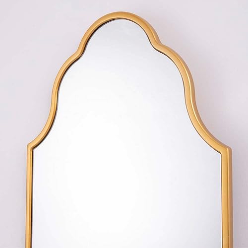 Miniatura 3 de Chende Espejo de baño dorado con marco de madera, espejo arqueado de 36 x 24 pulgadas para decoración de sala de estar, espejo festoneado moderno