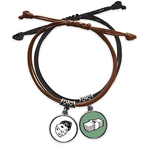 Pulsera de dados de casino de cuero negro y blanco con cuerda para la mano