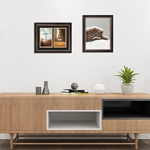 Auear, 11X14 Frame For Two 5.5X8.5 Business Licenses With Black Over Gold Mat, Or Fit For 11X14 Document Frame Without Mat, Wall Mounting, Tempered Glass (Brown/Ornate Gold) #TOP6