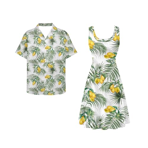 Image of Dreaweet Summer Dresses for Women A-Line Sleeveless Flowy Sun Dresses,Men's Casual Button-Down Shirts,Couple Matching Outfits