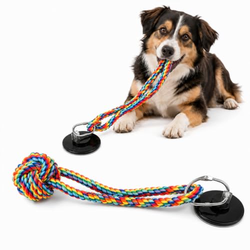 RoseYouth Dog Rope Toys for Aggressive Chewers Strong Suction Base Interactive Dog Toys to Keep Busy Tough Tug of War Dog Toys for Large Medium & Small Dogs (Multicolored Suction)