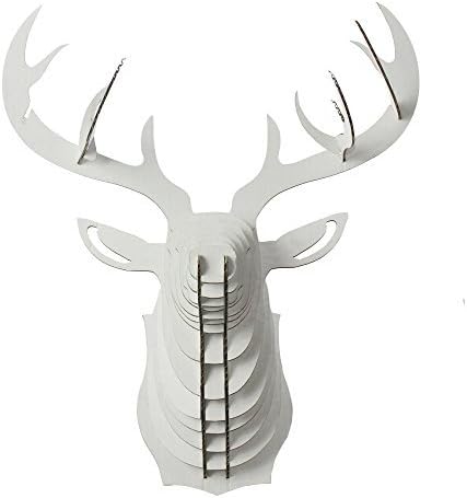 Paper Maker Cardboard 3D Deer Head Wall Decoration Art Animal Head Wall Hanging Decor (Small, White)