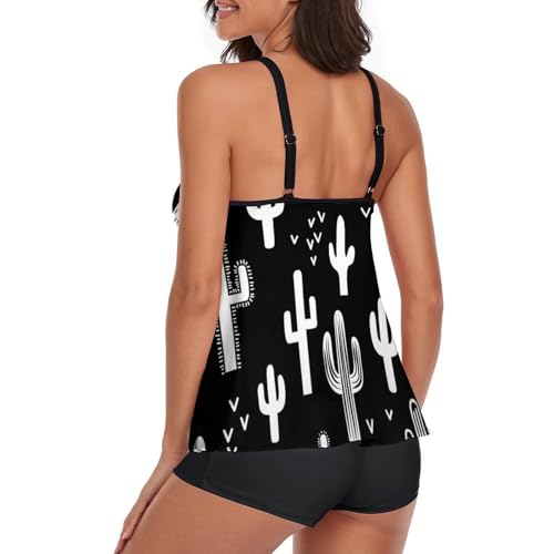 Maillot de bain tankini cactus bicolore fluide style robe de plage avec short - 3