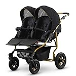 Zwillingswagen. 2 x Buggy, 2 x Babywanne, 2 x Babyschale. Schwarz