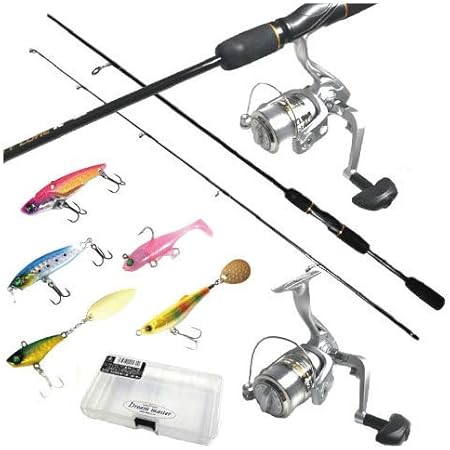 Amazon つり具ten 堤防ルアー釣り入門 子供 釣り竿セット 堤防釣り シーバスセット 初心者 子供 ルアー釣り 全8点セット Clubten ロッド リールセット