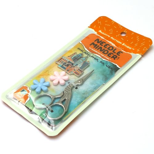 Image of Awesome Pattern Studio Philadelphia Magnetic Needle Minder Set Includes Needle Minder, 2 Threaders, 'Crane' Scissors. Multicolor Enamel Pin for Cross Stitch, Embroidery and Craft
