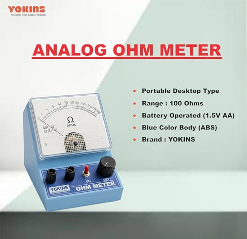 Image of YOKINS Portable Desktop Type Analog Ohm Meter 100 Ohms, Battery Operated, Blue Color
