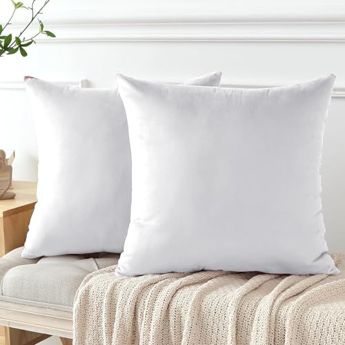 My home store White Cushion Covers 45cm x 45cm - Machine Washable Sofa Couch Living Bed Room with Invisible Zipper - Pack of 2 Velvet Cushion Covers (18x18)