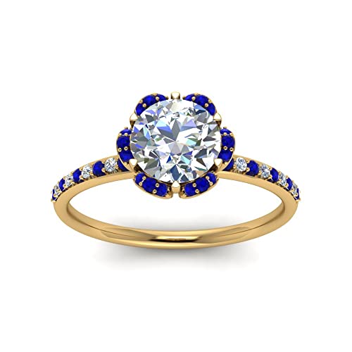 Image of 55Carat Choose Your Gemstone 6 Petal Ring Yellow Gold Plated Round Shape Halo Engagement Rings Well Shaped for Any Gift Giving Occassion Modern Style Enchating Women US Size 4 to 12