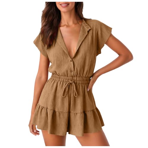 Jumpsuit corto de verano sin tirantes y mono de playa cómodo para mujer