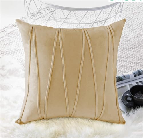 Image of Khooti Velvet Striped Cushion Cover Pack of 1-20 inch x 20 inch / 51 x 51 cm | Wheat | Soft Pillow Covers Cushion Case for Sofa Bedroom Livingroom Chair Car, Cushion Cover with Zig Zag Pattern
