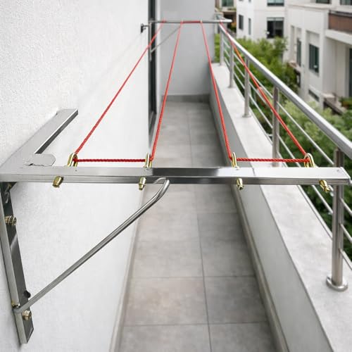 Image of Stainless Steel Heavy Duty Foldable Wall Mount Cloth Drying Stand-Wall Stand for Cloth Dress Drying-Cloth Dryer Stand for Balcony-Collapsible Stainless Steel Wall Mount Space Saving Cloth Drying Rack