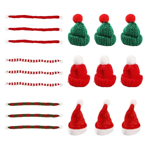 18 Pcs Christmas Hats and Scarf Set, Mini Christmas Decoration Set, Santa Claus Cap Hats, Bottle Cap Decor, DIY Snowman Decoration, Gift, Party