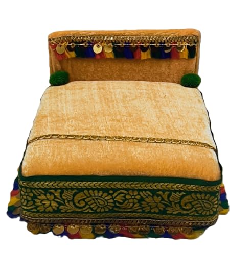 Image of RD Handicraft Thakur ji Bed, Laddu Gopal ji Bed, Bal Gopal ji Bed with Blanket Silk All Purpose Bed |Peach (17x16x10 cm)