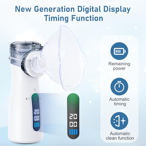 Portable Nebulizer Rechargeable with Auto-Cleaning LED Power Display 3 Modes Handheld Nebulizer for Adults/Kids– Home, Travel, Office, Outdoor Use Spacer OTC