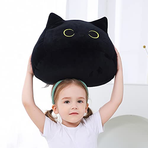 Webingo Black Cat Plush Toy 16'' Black Cat Pillow, Soft Plush Doll Black Cat Stuffed Animal, 3D Black Cat Plushies Pillow Baby Cute Plush Toys Shape Cat Design Sofa Fat Pillow Gifts For Boys Girls #TOP2