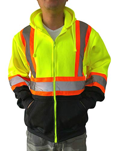 NY GOLDEN FASHION Hi Vis High Visibility Reflective Construction Work Fleece Hoodie Sweatshirt Jacket With Hood
